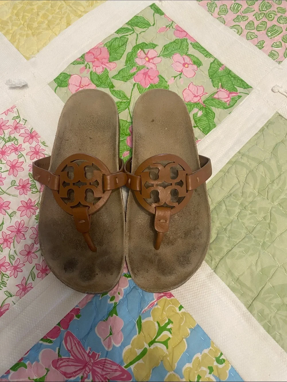 Tory Burch Brown Logo Thong Sandals